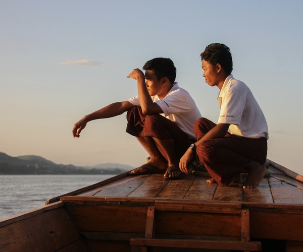 Boat boys on Ayeyarwaddy River in Myanmar