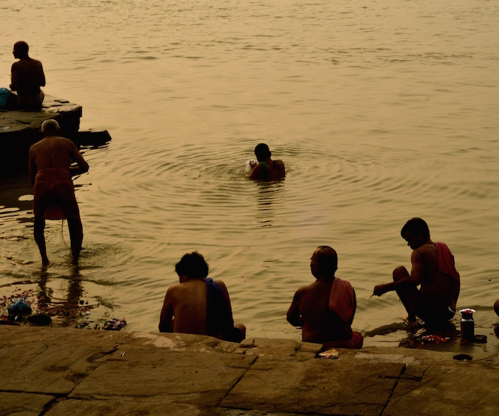 Men washing themselves in the River Ganges, Rajasthan