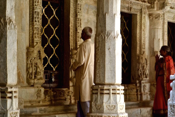 Praying at Ranakpur Jain Temple, Rajasthan