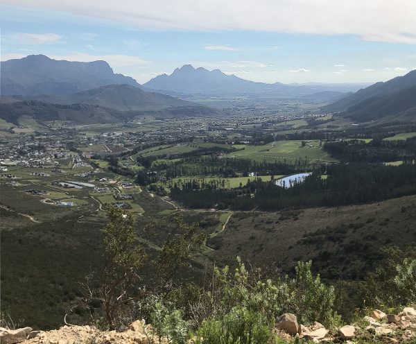 View down into the Winelands from Franschhoek Pass