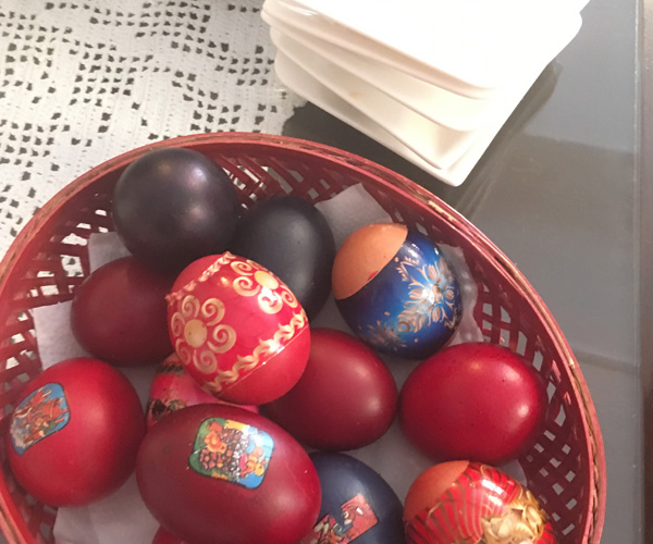 Painted eggs in the UNESCO town of Trogir at Easter