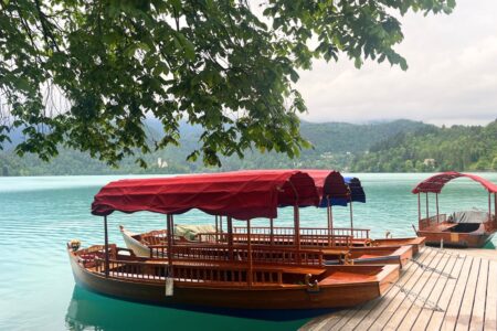 Colourful boats in Lake Bled