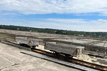 wooden trucks on the saltpans in Piran