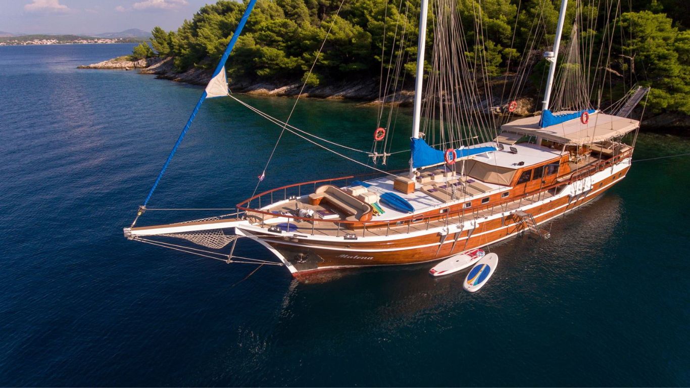 Gulet moored on an island in Croatia