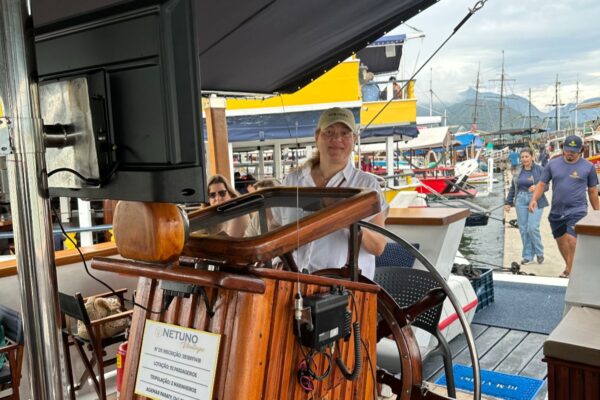 Val on schooner in Paraty Brazil